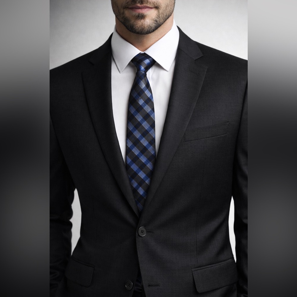 Calvin Klein 100% Silk Blue Black Geometric Men’s Tie
